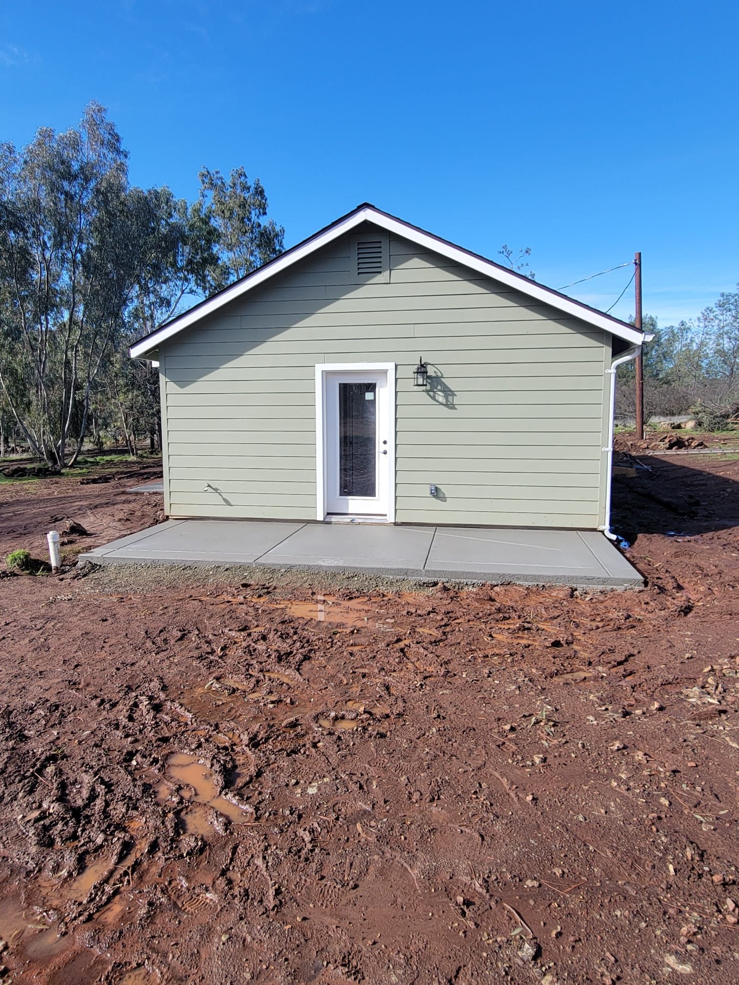 ADU exterior on rural lot before landscaping