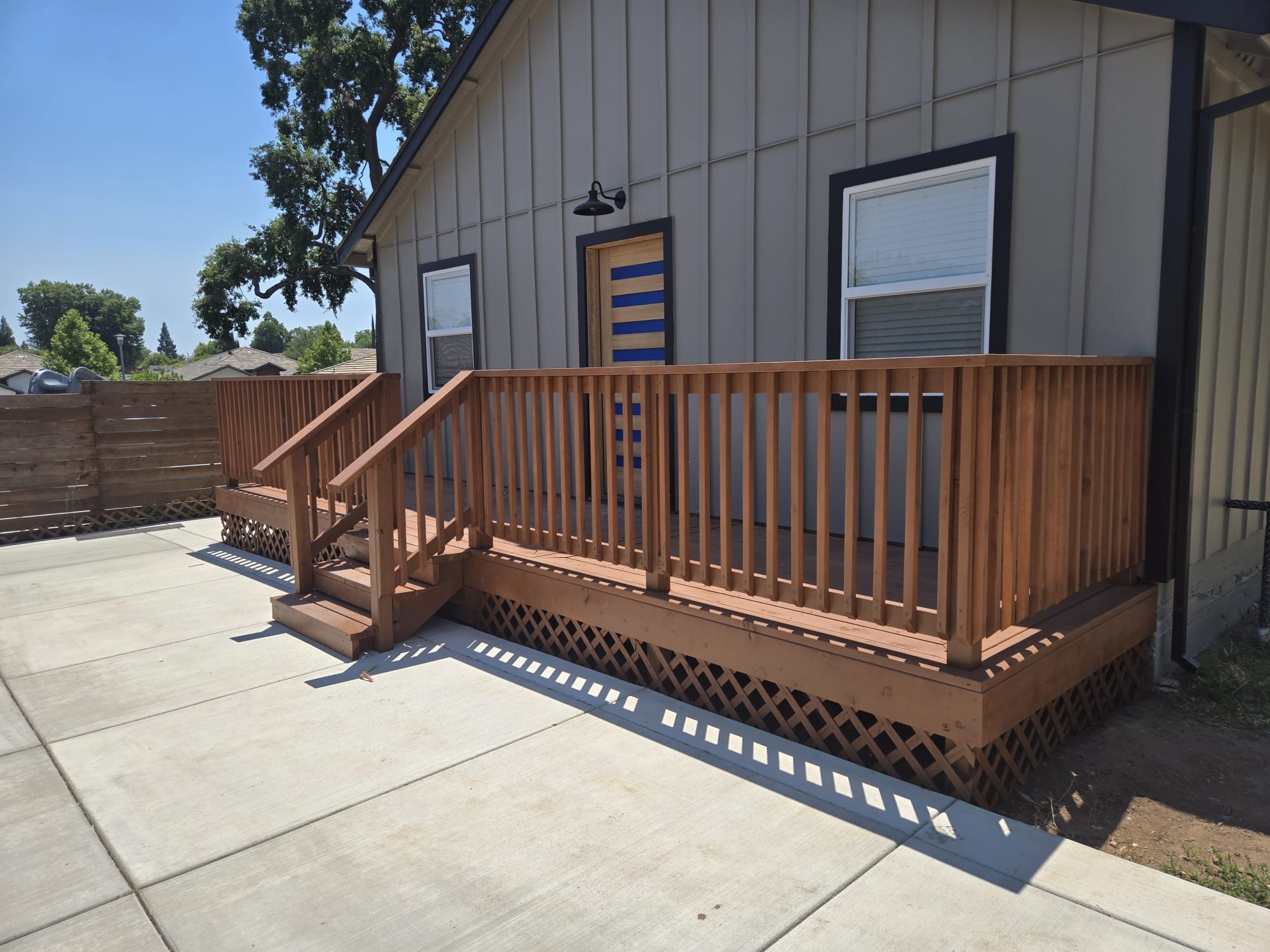 ADU exterior with wood deck, alternate angle
