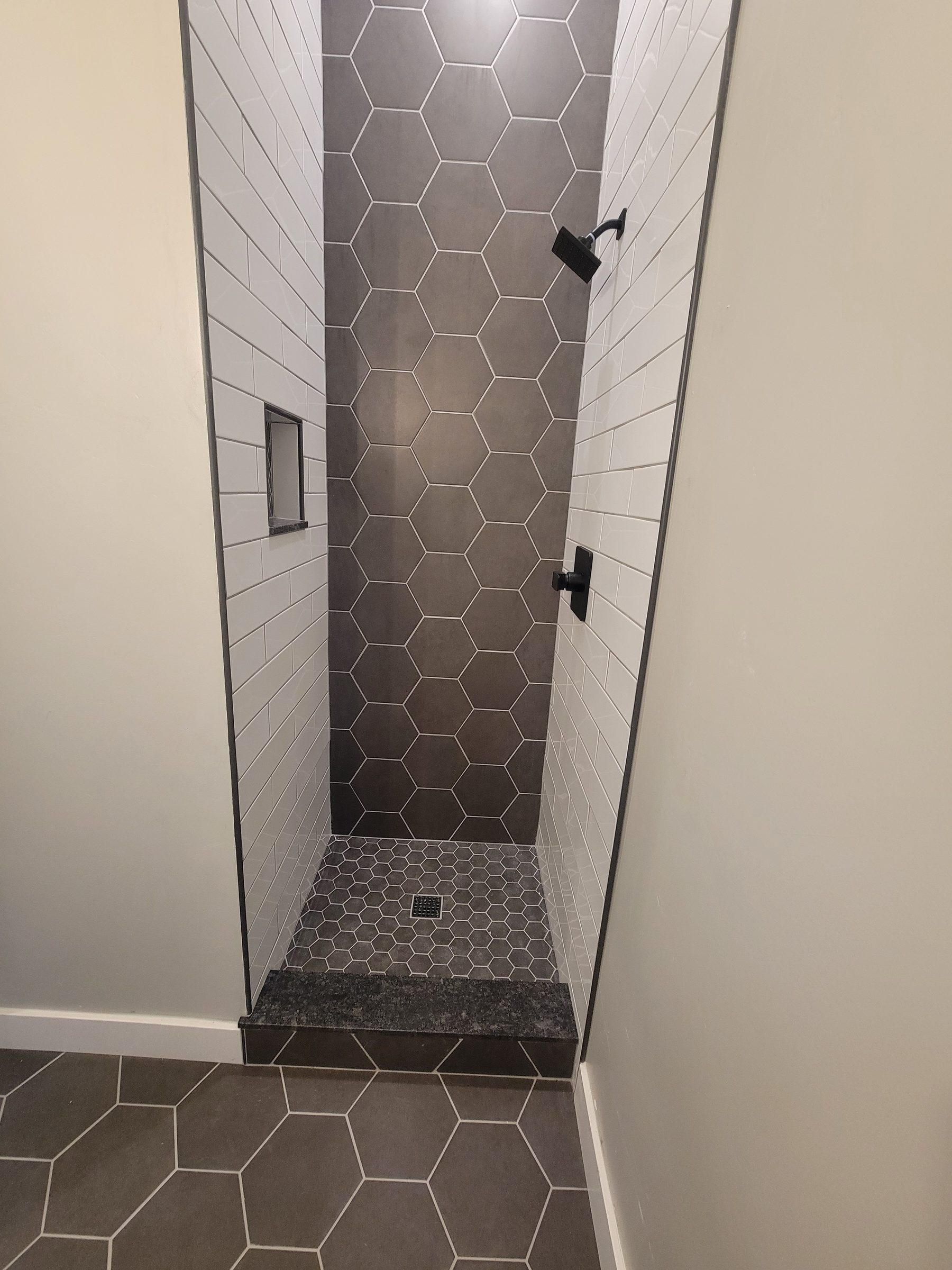 Modern ADU toilet and walnut vanity, alternate angle