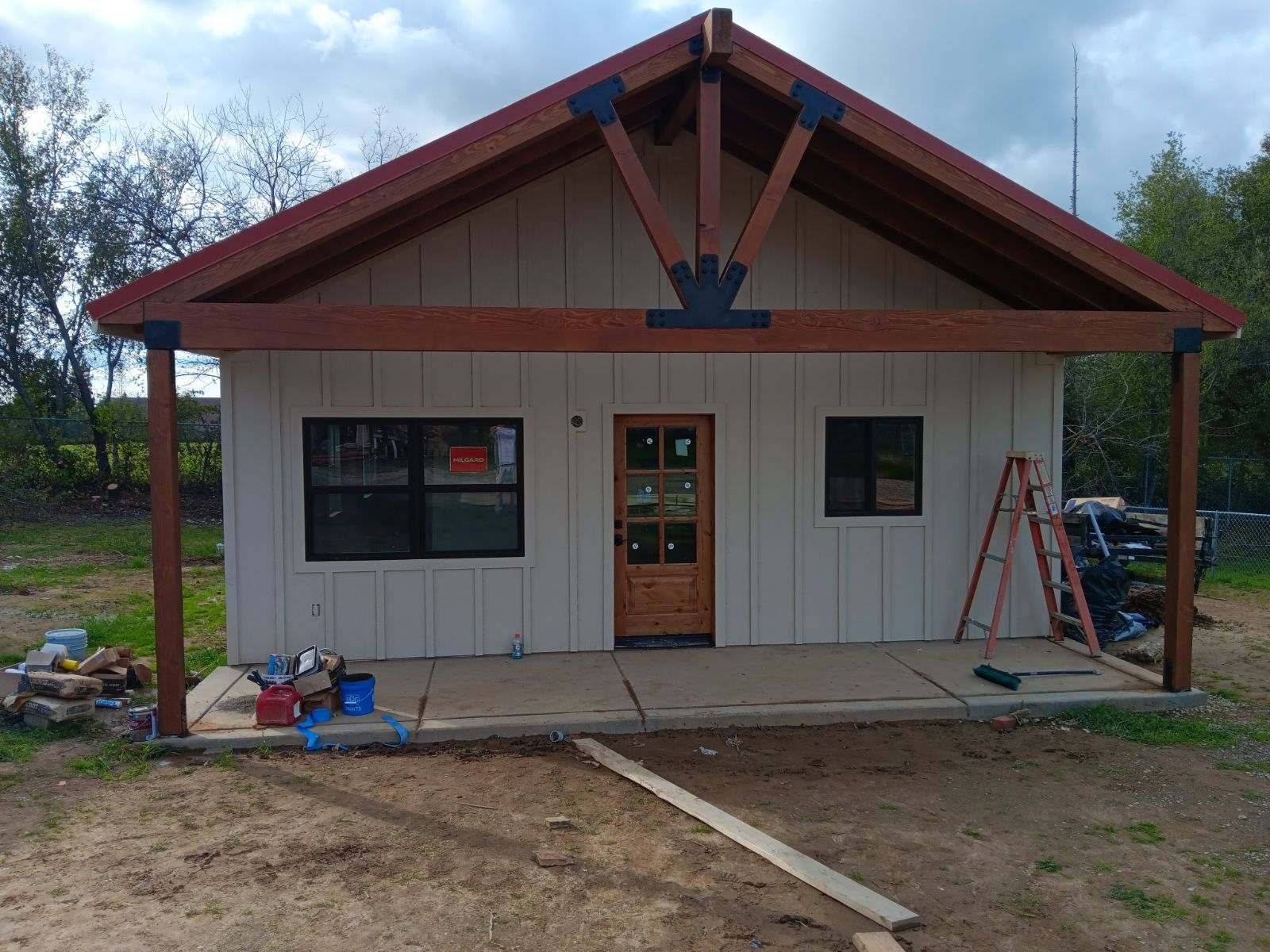 Barn-style ADU exterior, front elevation