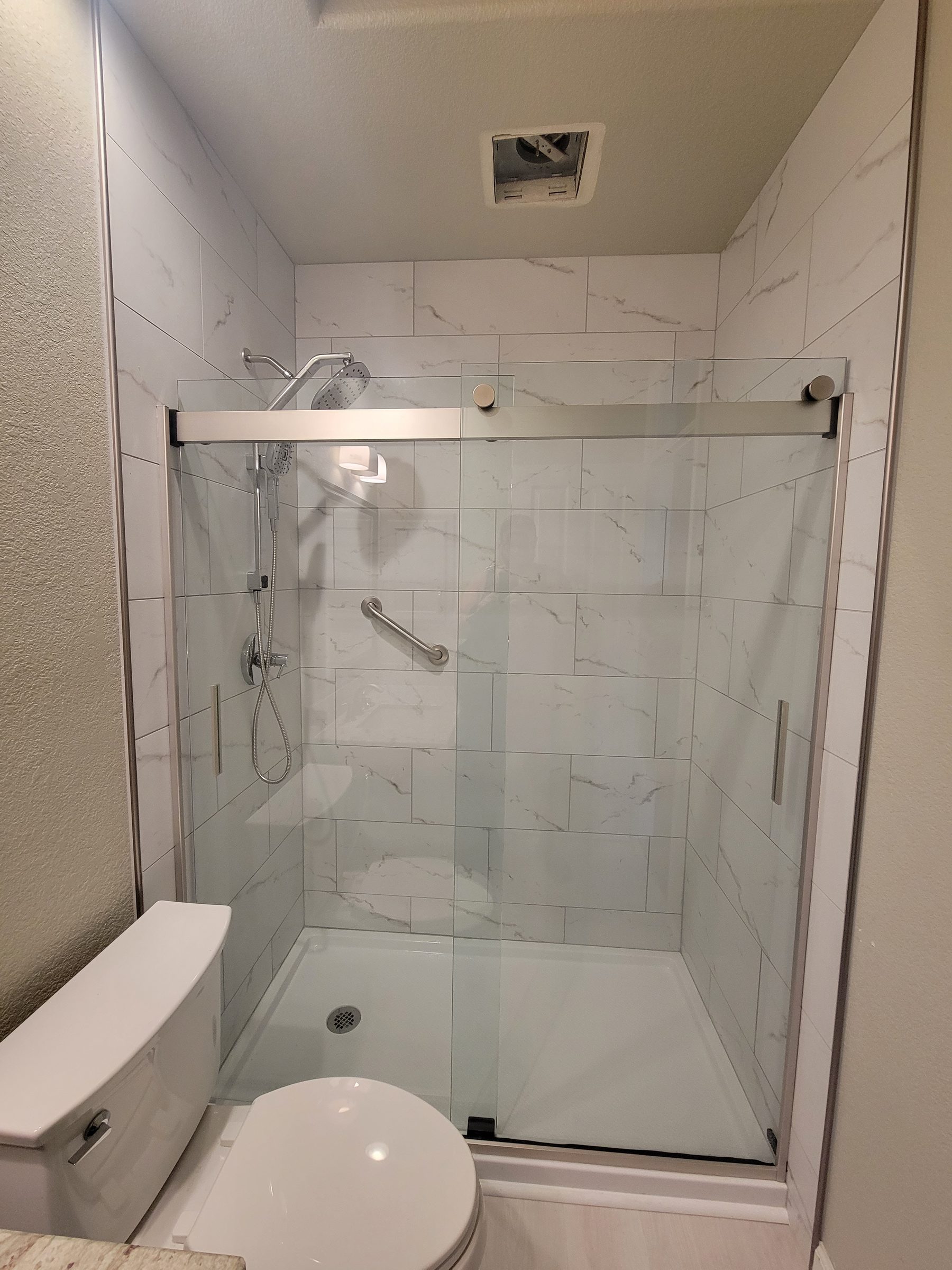 Finished glass shower