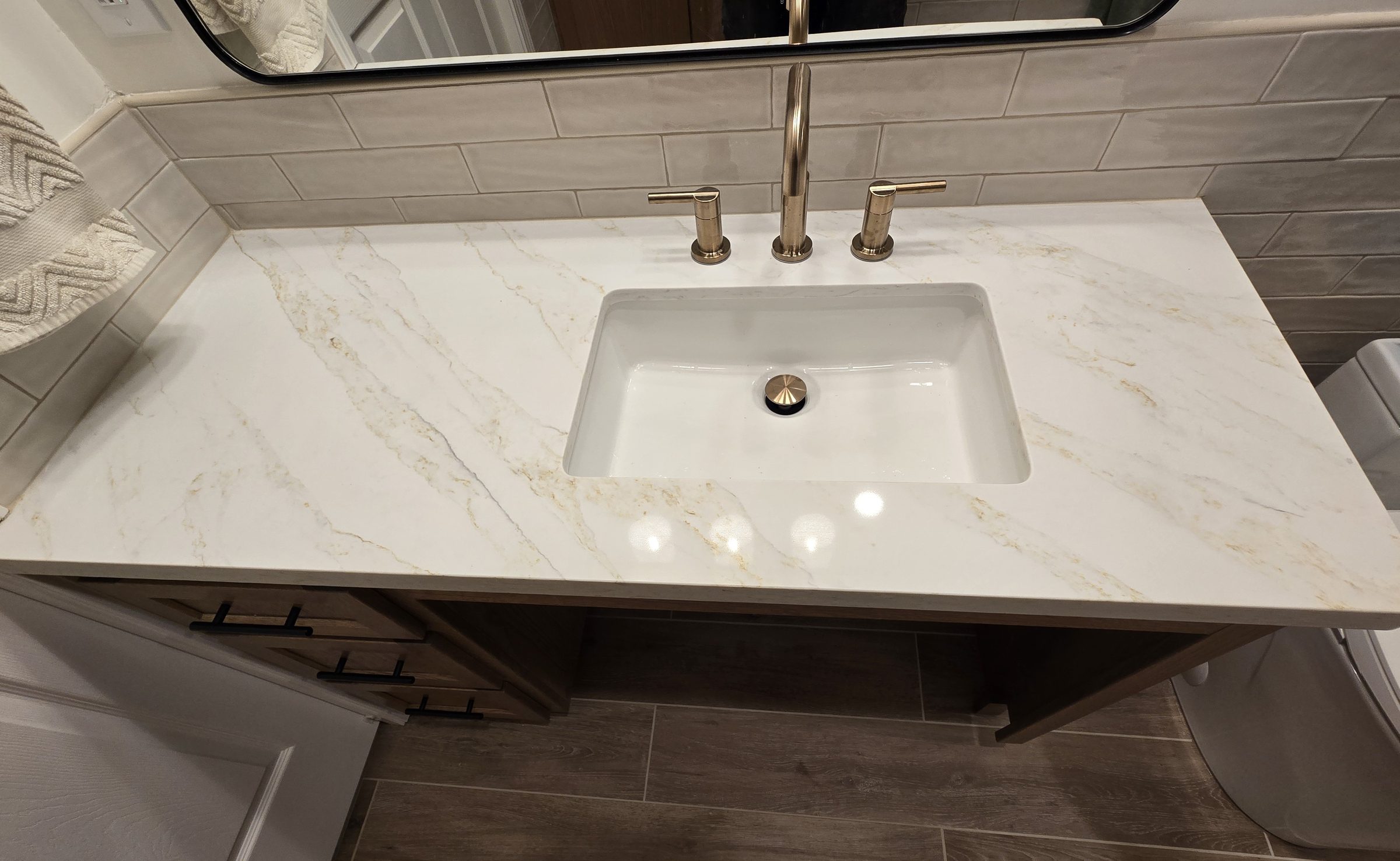 Quartz vanity countertop detail