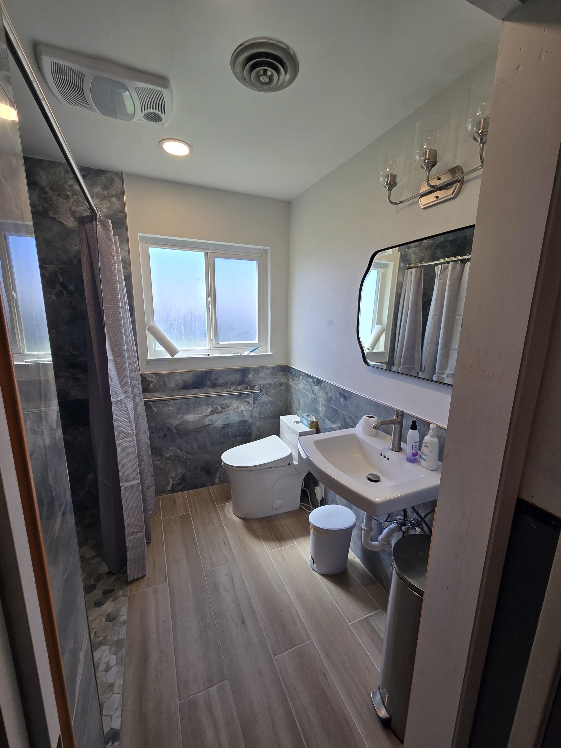 Bathroom vanity and toilet