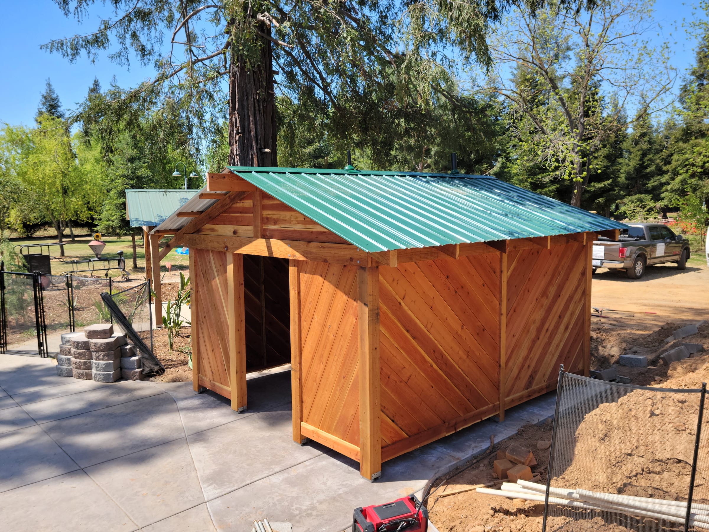 Pool bathroom structure, alternate front view